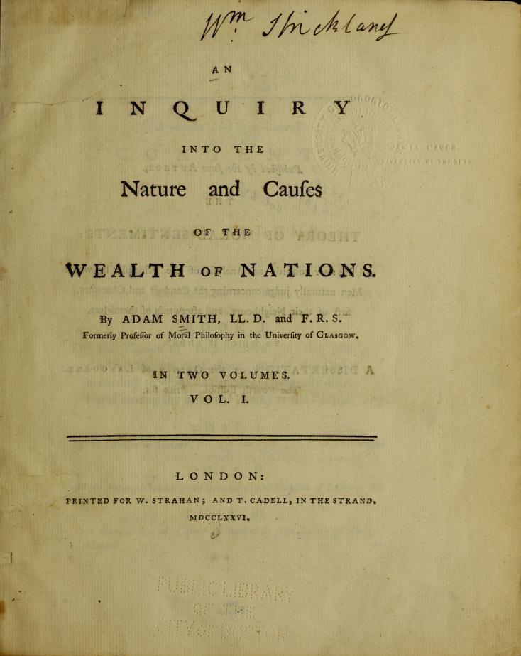 Cover of Adam Smith — The Wealth of Nations (1776) (original edition scan)