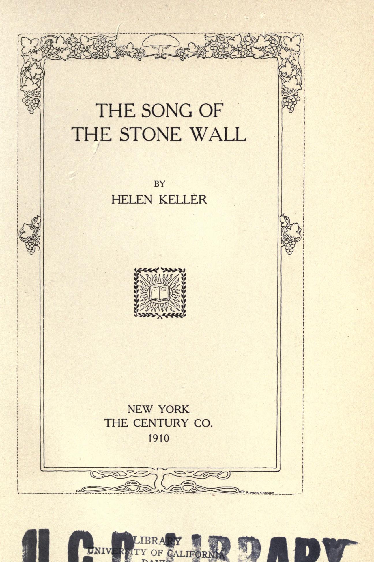 Cover of Helen Keller — The Song of the Stone Wall (1910) (original edition scan)