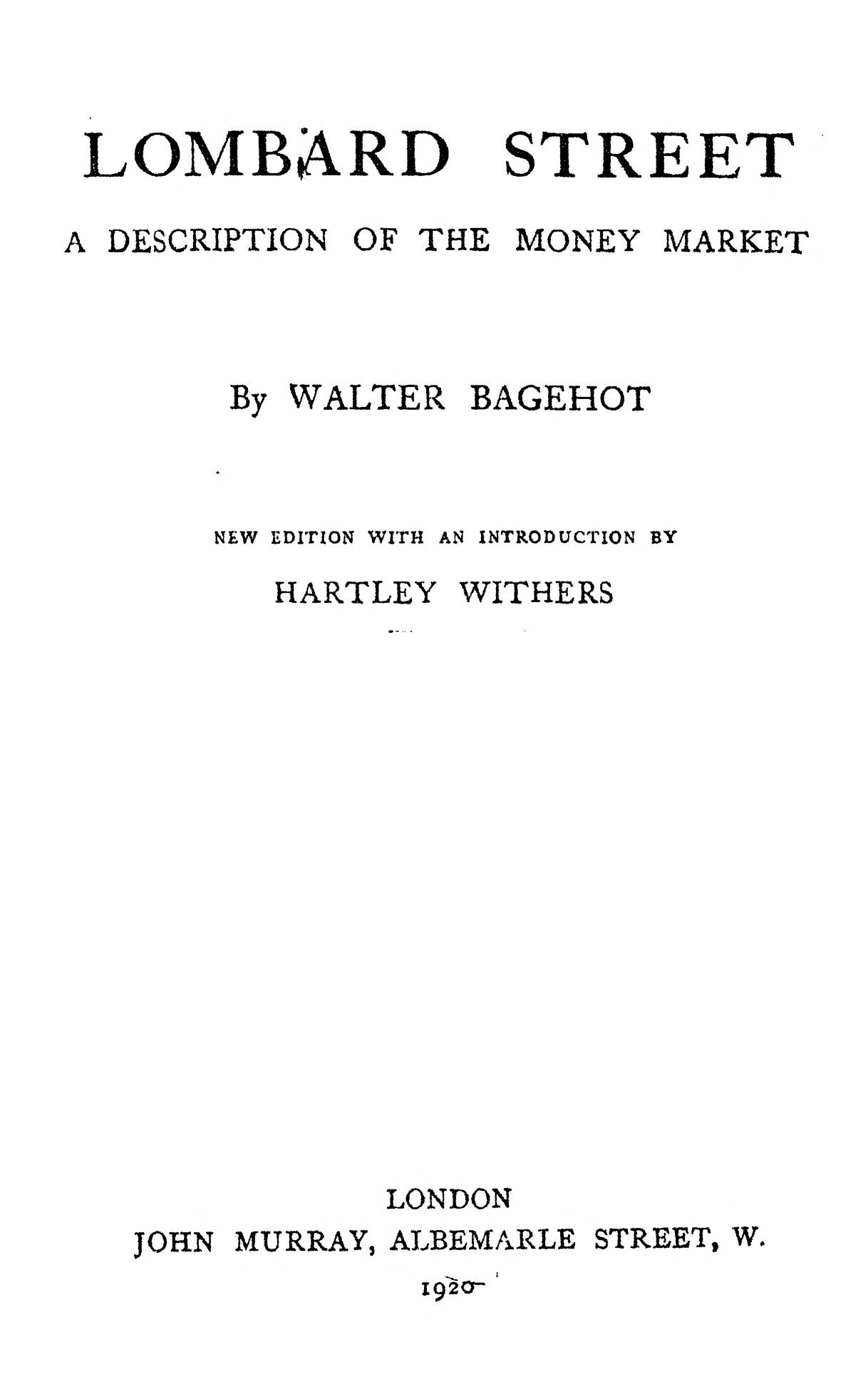 Cover of Walter Bagehot — Lombard Street (1873) (original edition scan)